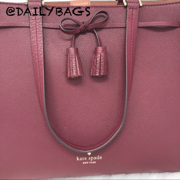 KATE SPADE HAYES TOTE BAG  LARGE CHERRYWOOD TOTE - Picture 3 of 10
